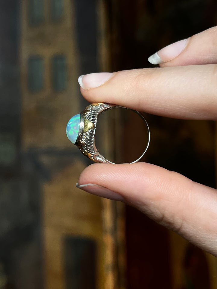 Art Deco Jelly Opal Ring in Pink, Yellow, White Gold