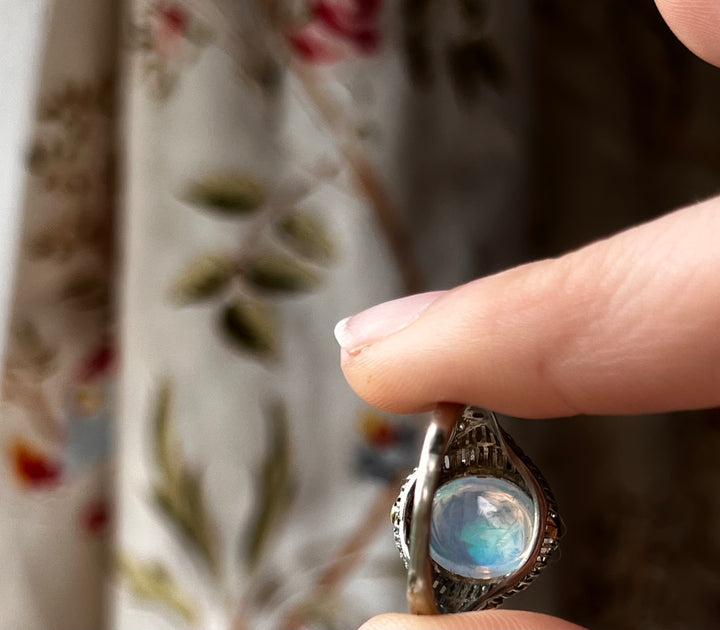 Art Deco Jelly Opal Ring in Pink, Yellow, White Gold