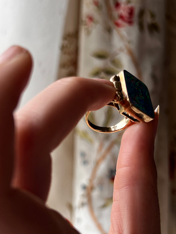 A Gorgeous Square Boulder Opal Ring in 14ct