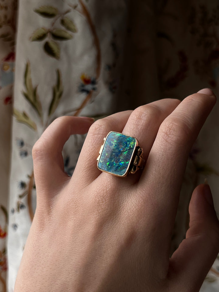 A Gorgeous Square Boulder Opal Ring in 14ct