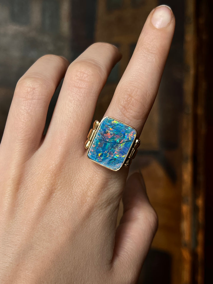 A Gorgeous Square Boulder Opal Ring in 14ct