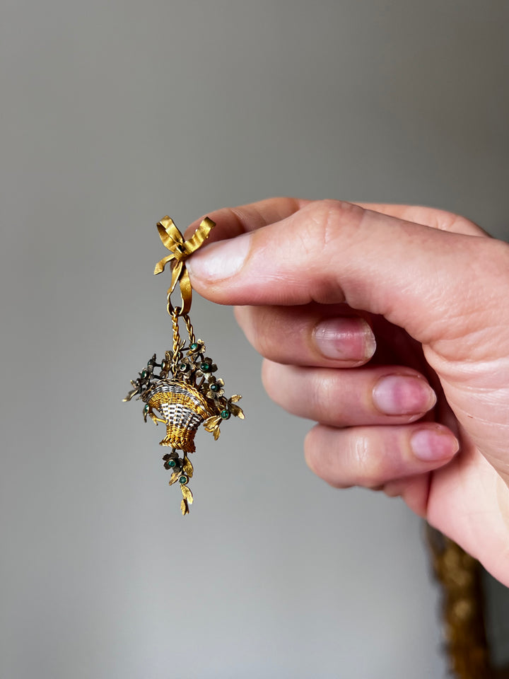 Emerald and Ribbon Bow Basket Pendant of the Romantic Period