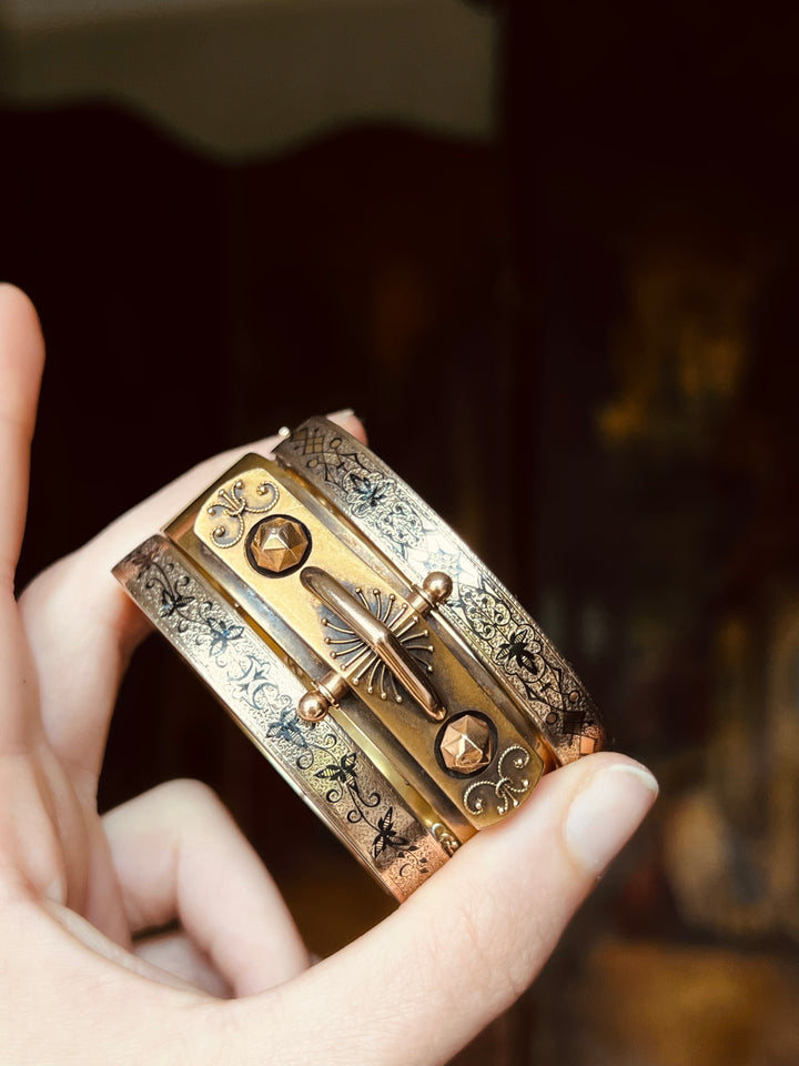 14ct Wedding Bangles With Black Enamel Signed 1882