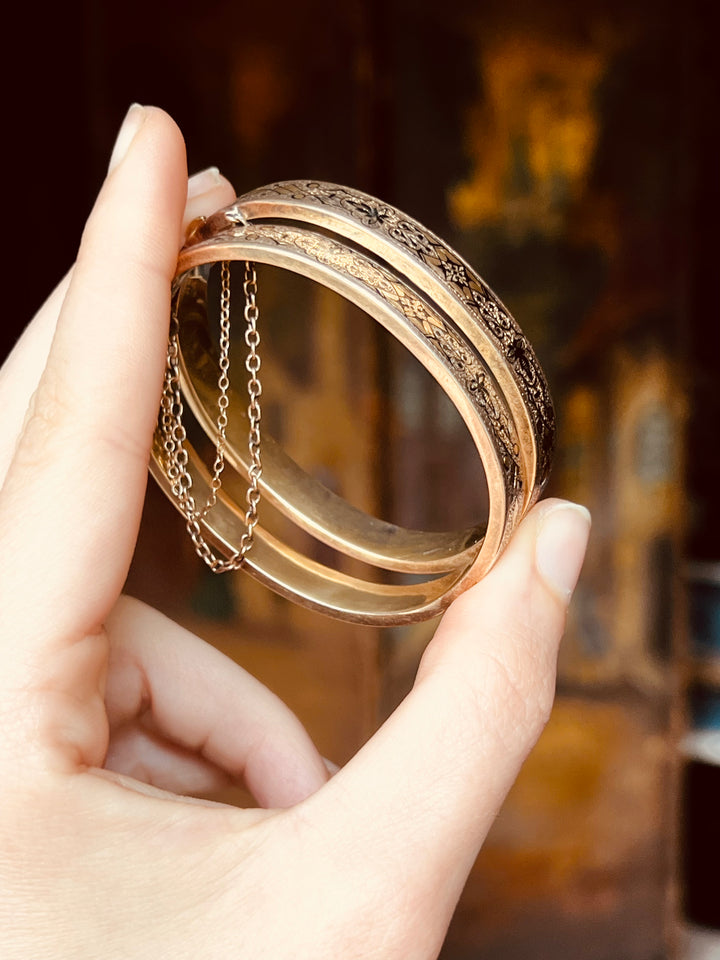 14ct Wedding Bangles With Black Enamel Signed 1882