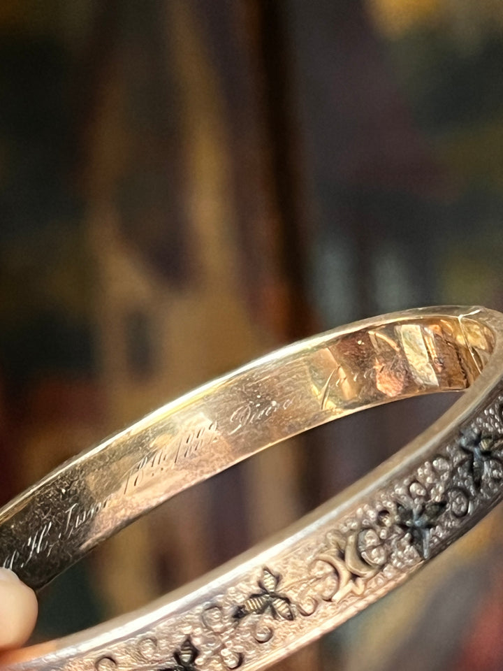 14ct Wedding Bangles With Black Enamel Signed 1882