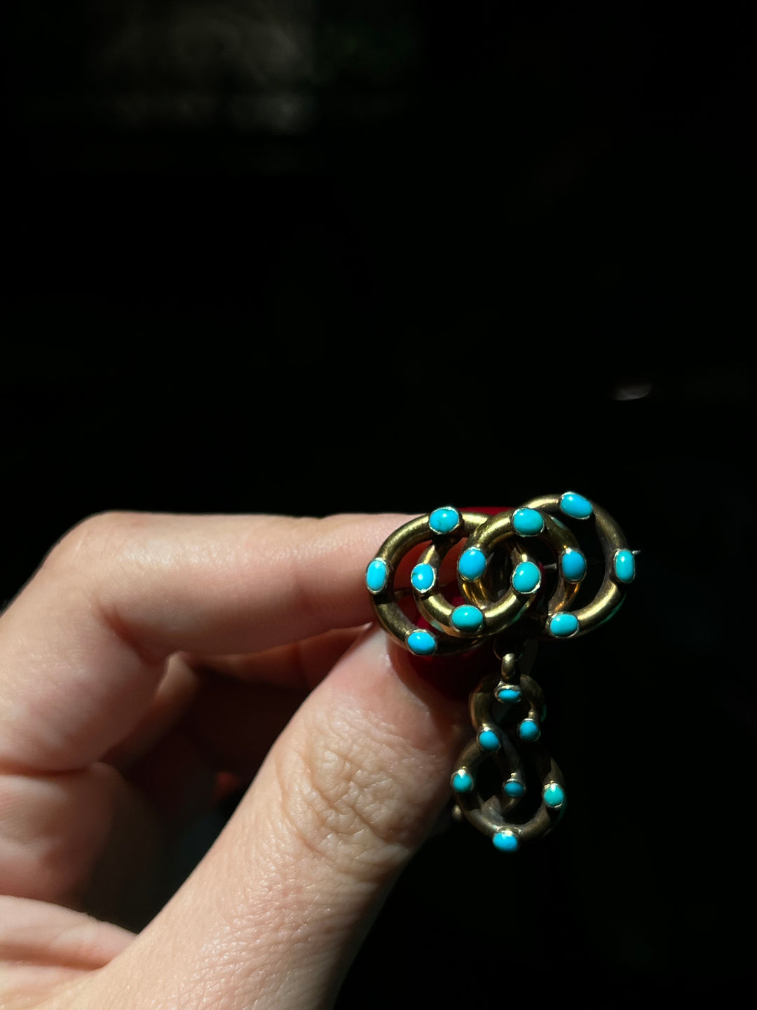 18ct Turquoise Cabochon Studded Lover’s Knot Brooch