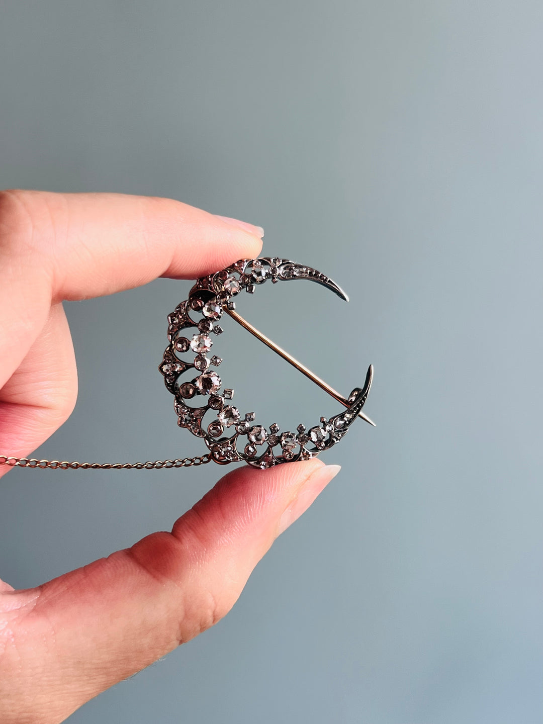 Exceptional French 18ct Crescent Brooch with Diamonds Payment 1