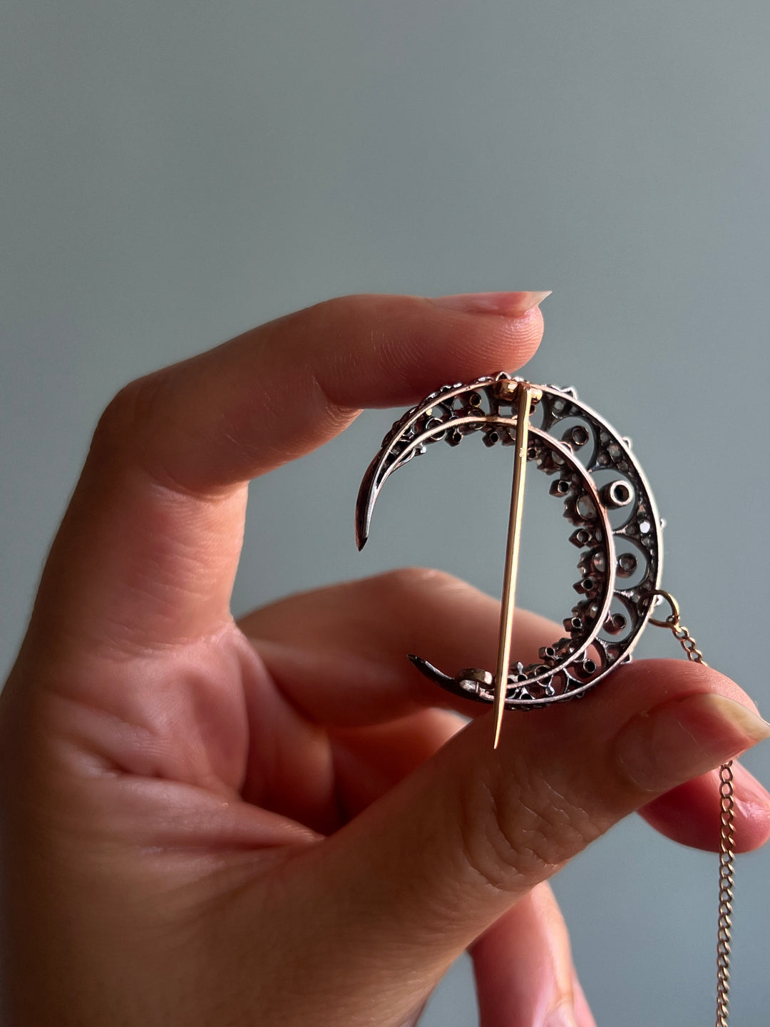 Exceptional French 18ct Crescent Brooch with Diamonds Payment 1