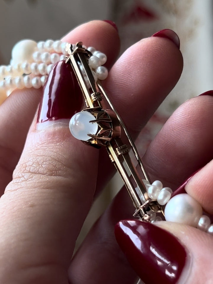 Rare 14ct American Aesthetic Movement Moonstone Bar Brooch