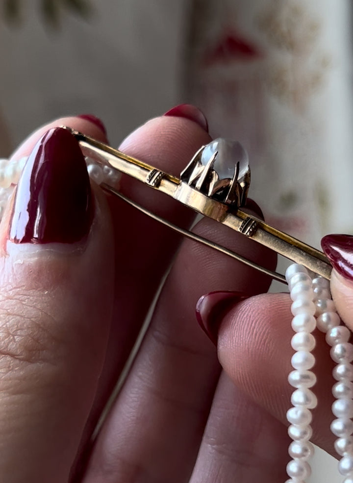 Rare 14ct American Aesthetic Movement Moonstone Bar Brooch