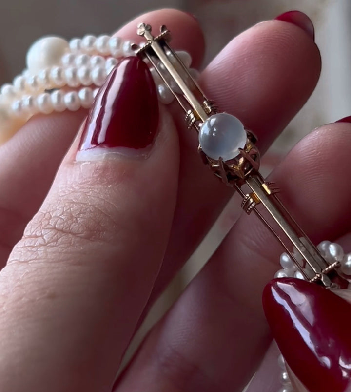 Rare 14ct American Aesthetic Movement Moonstone Bar Brooch