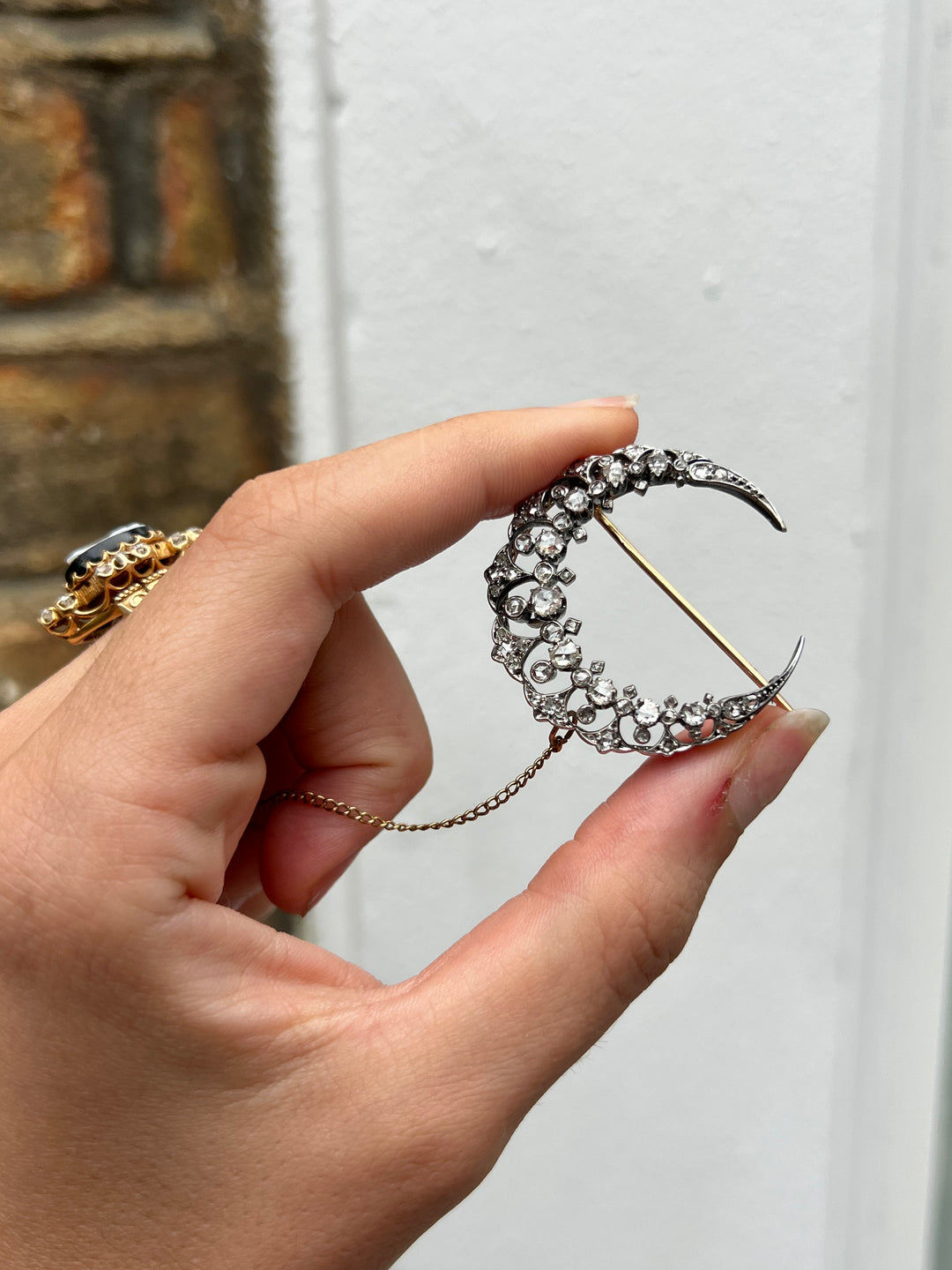 Exceptional French 18ct Crescent Brooch with Diamonds Payment 1