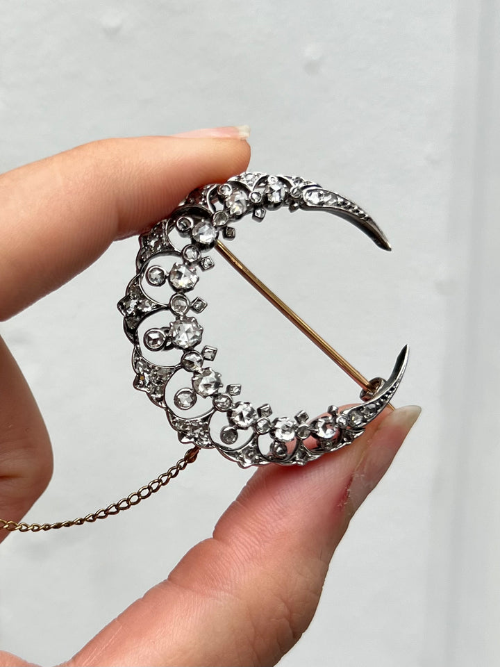 Exceptional French 18ct Crescent Brooch with Diamonds Payment 1