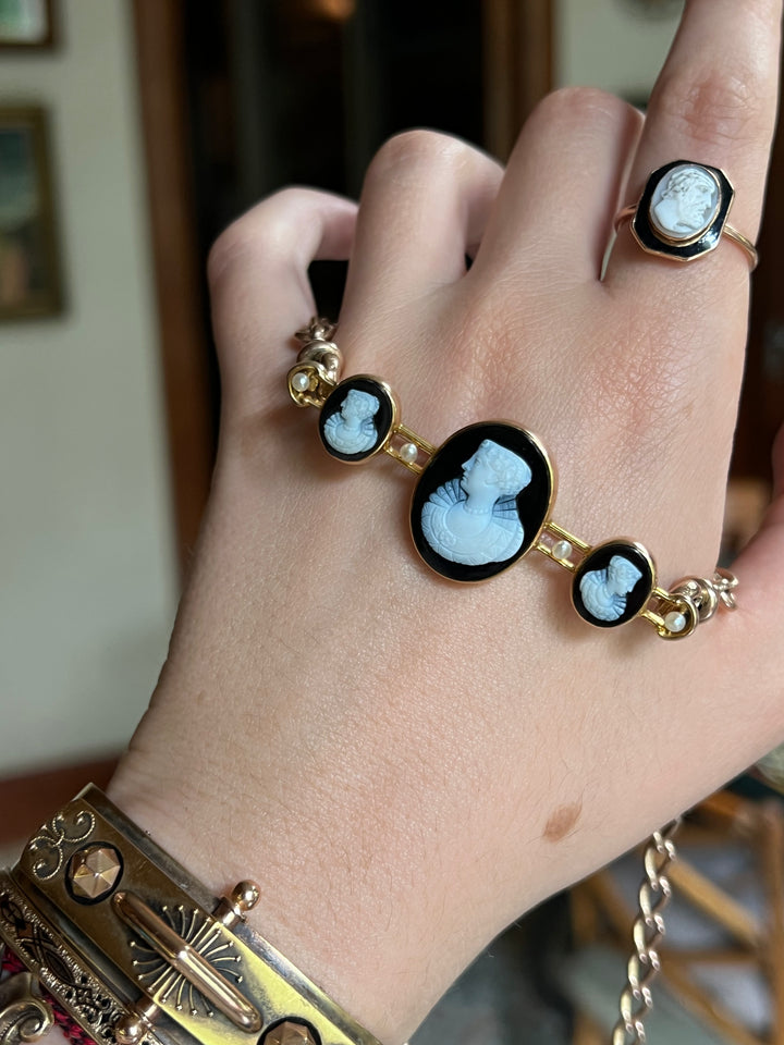 Elizabethan Revival Onyx Cameo Bar Brooch