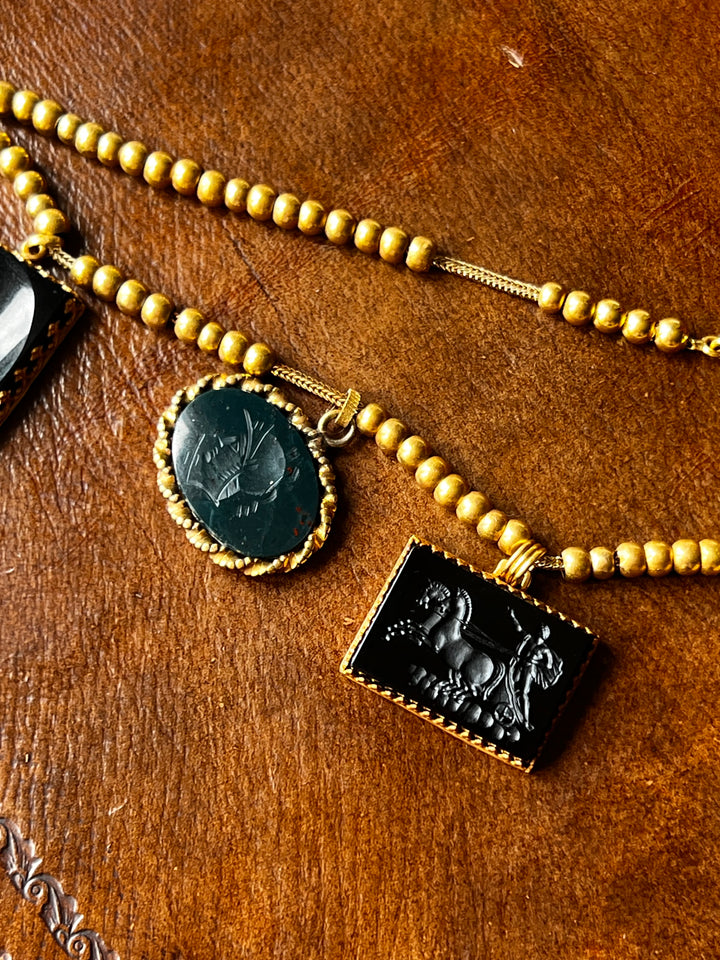 Stunning 18ct Antique Bead and Intaglio Collar Chain