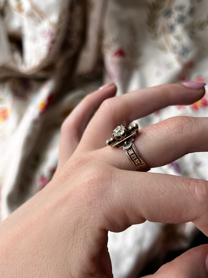 Victorian .94ct Old Mine Cut Diamond Dinner Ring 14ct