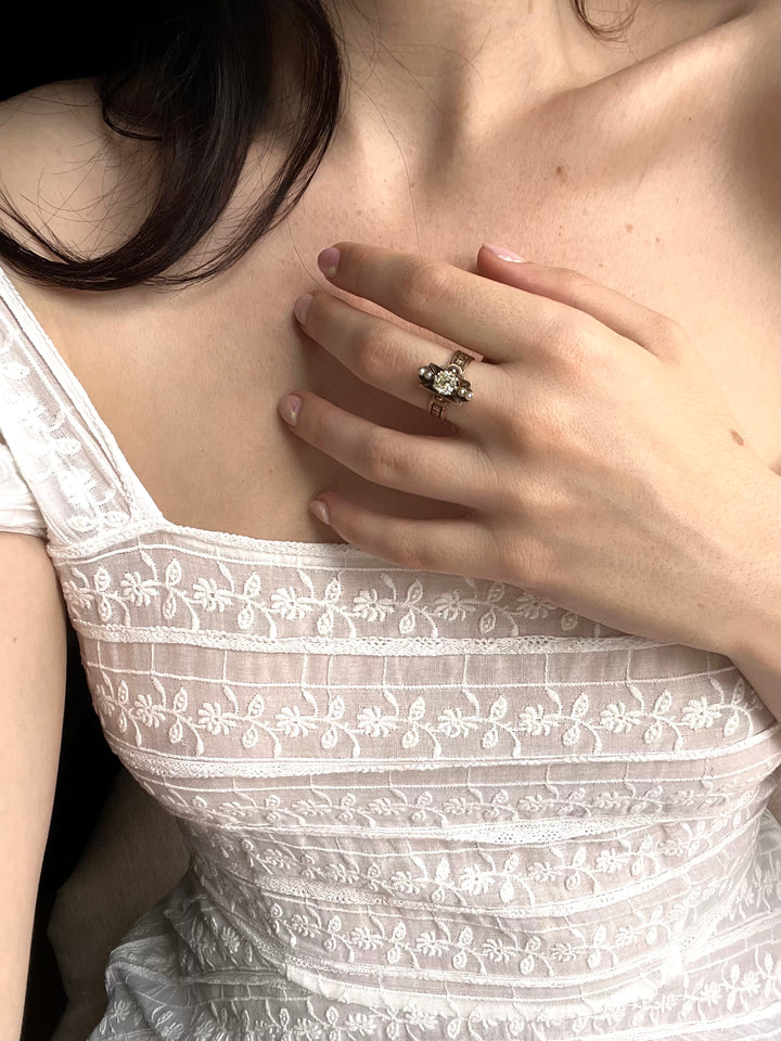 Victorian .94ct Old Mine Cut Diamond Dinner Ring 14ct