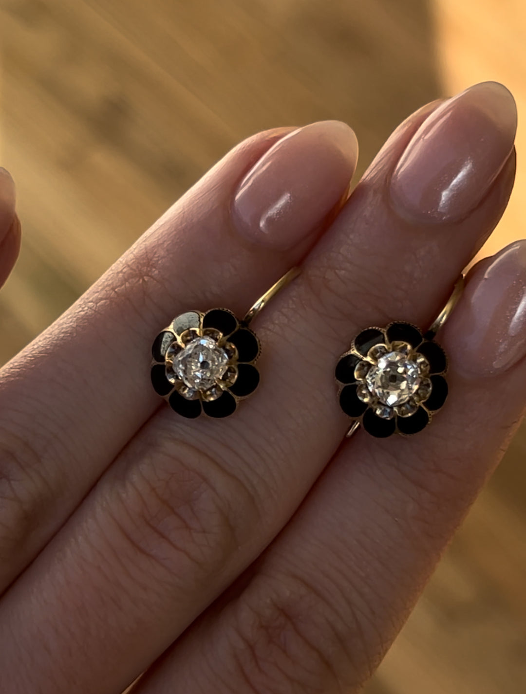 Victorian Black Enamel + Diamond Earrings