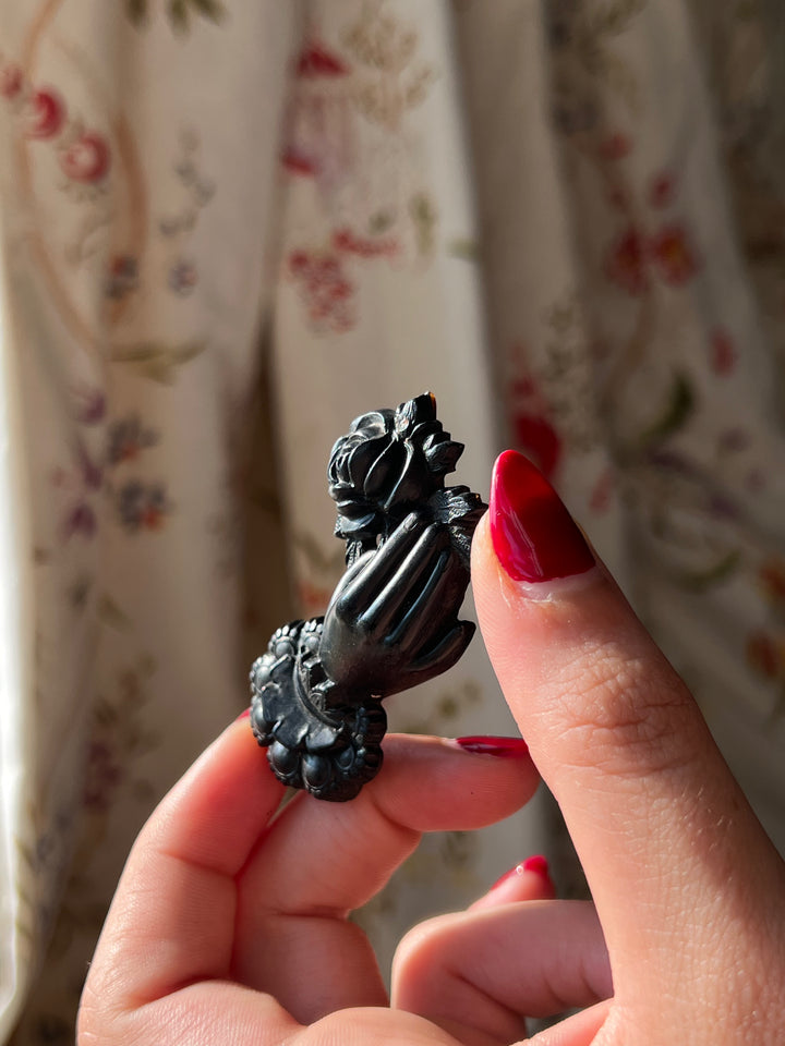 American Gutta Percha Brooch of Victorian Hand