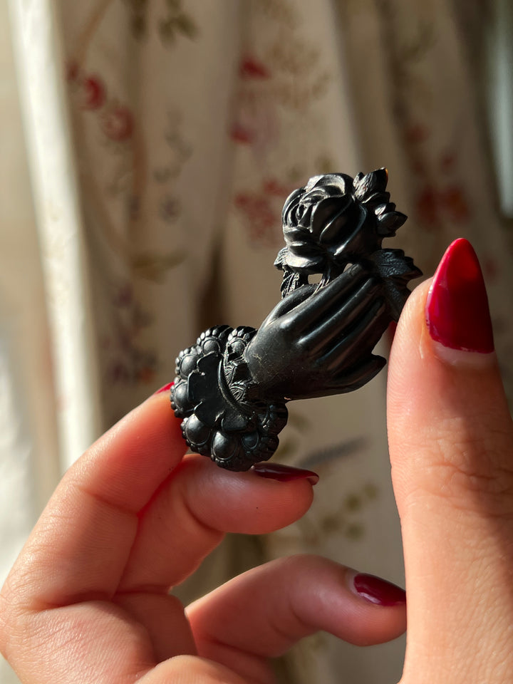 American Gutta Percha Brooch of Victorian Hand