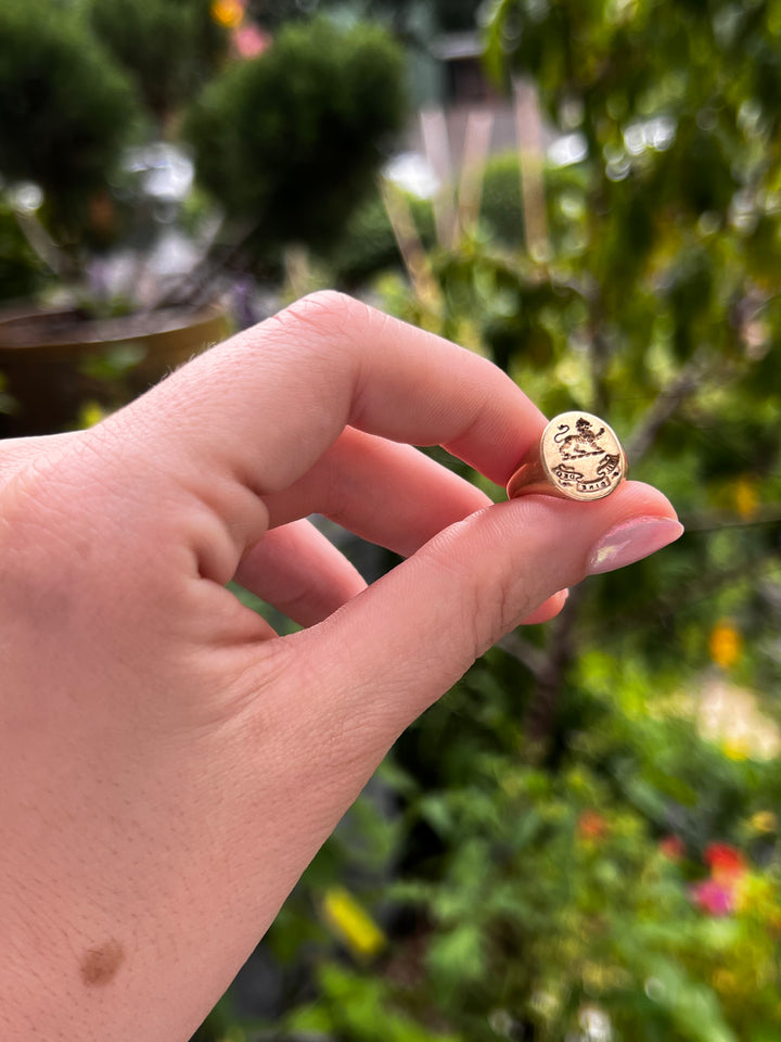 Hefty 14ct Signet Ring 'Nil Sine Deo'