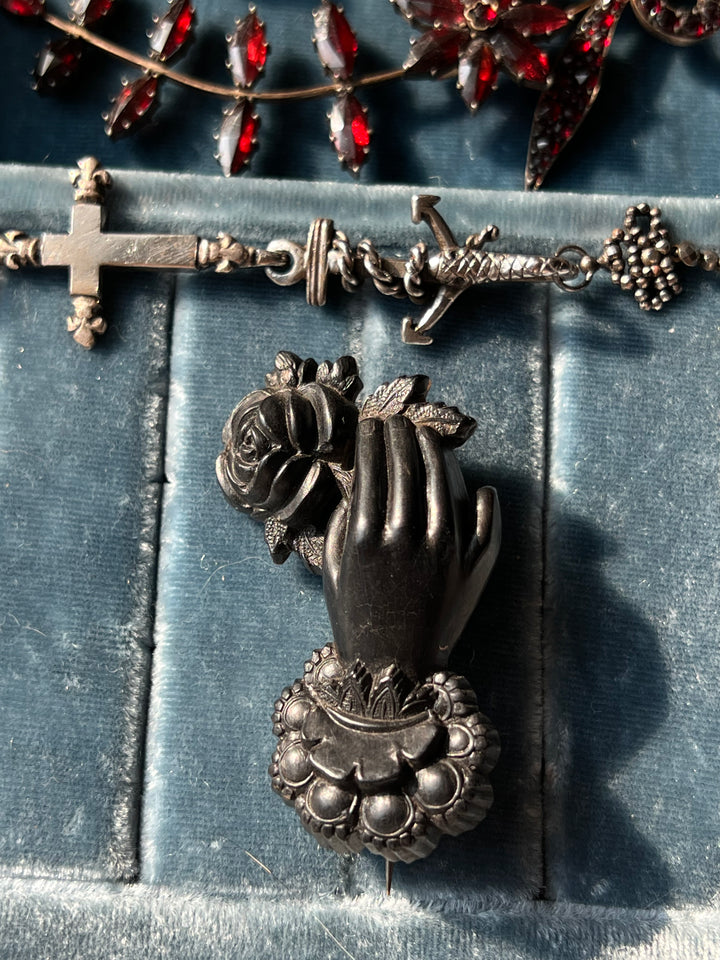 American Gutta Percha Brooch of Victorian Hand