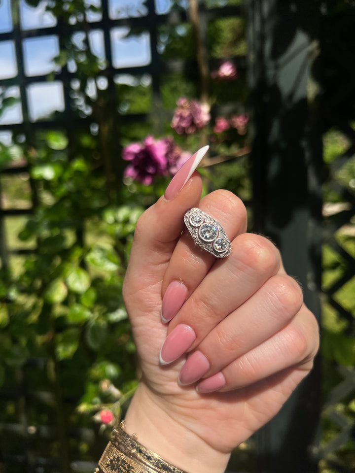 Outstanding Art Deco Three Diamond Band C. 1910