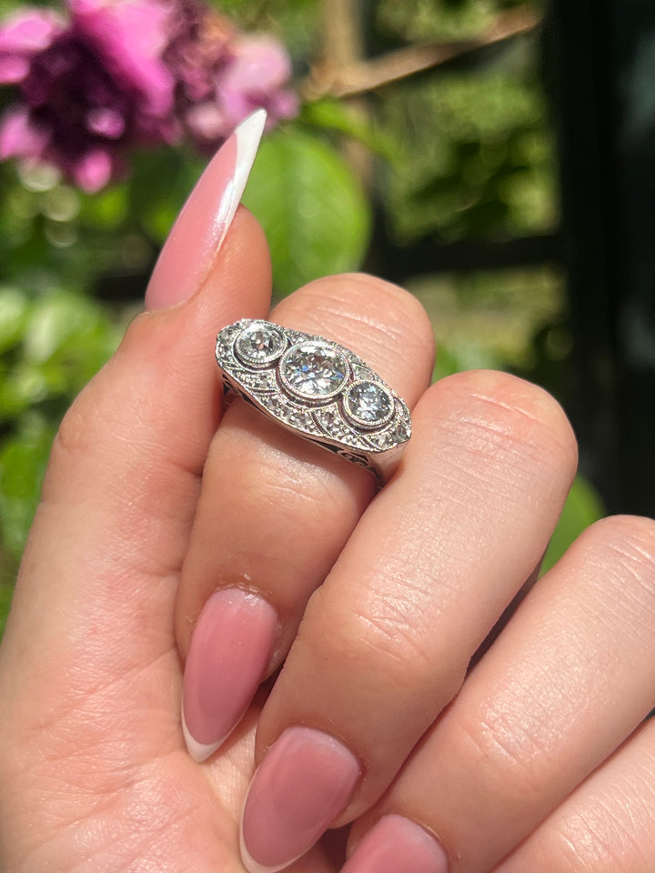 Outstanding Art Deco Three Diamond Band C. 1910