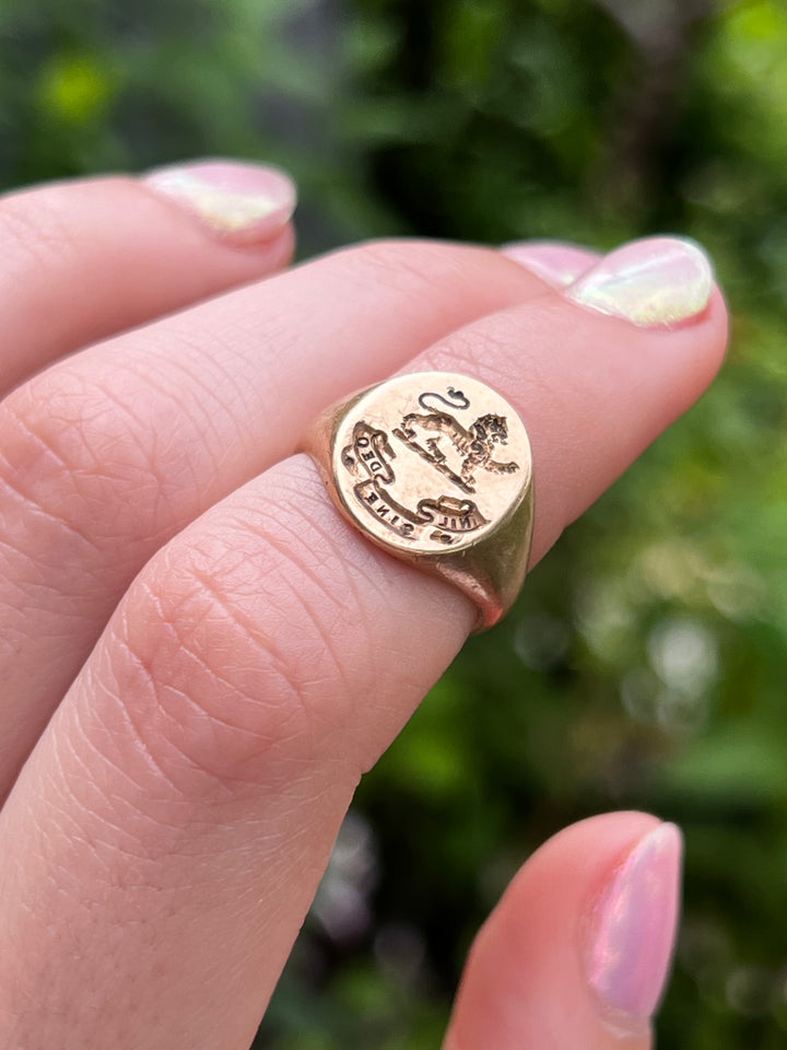 Hefty 14ct Signet Ring 'Nil Sine Deo'