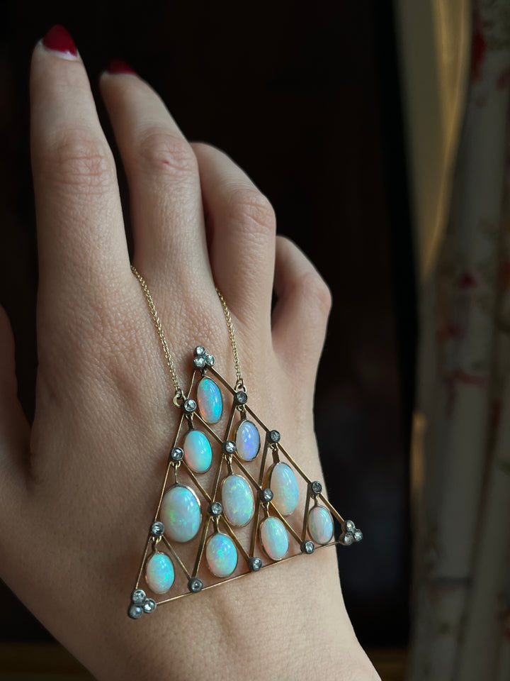 Outrageous Opal and Diamond Triangle Pendant