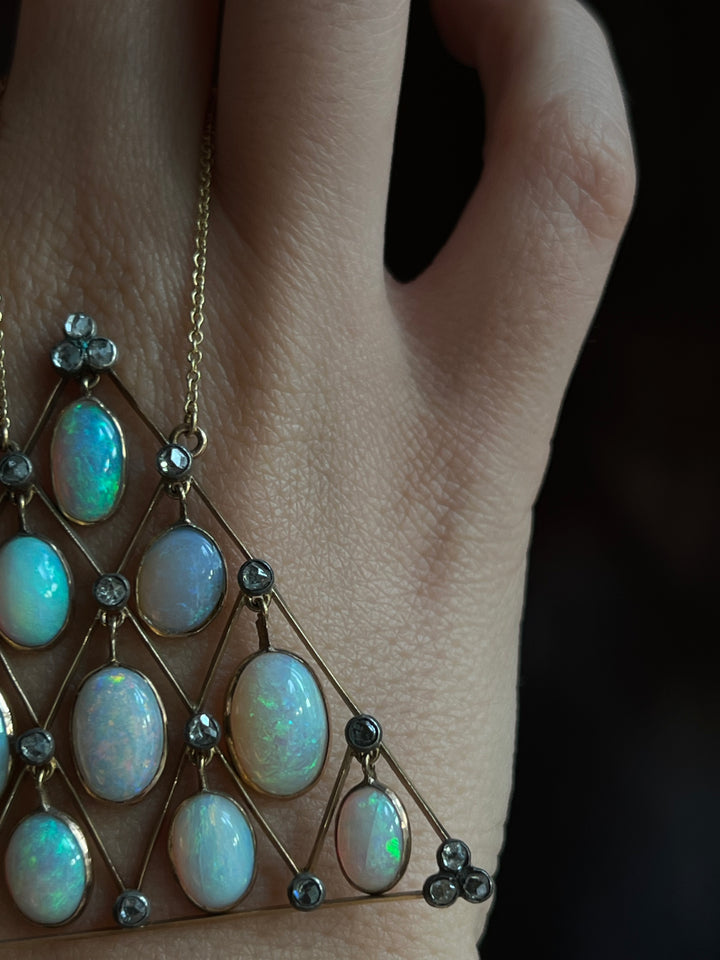 Outrageous Opal and Diamond Triangle Pendant