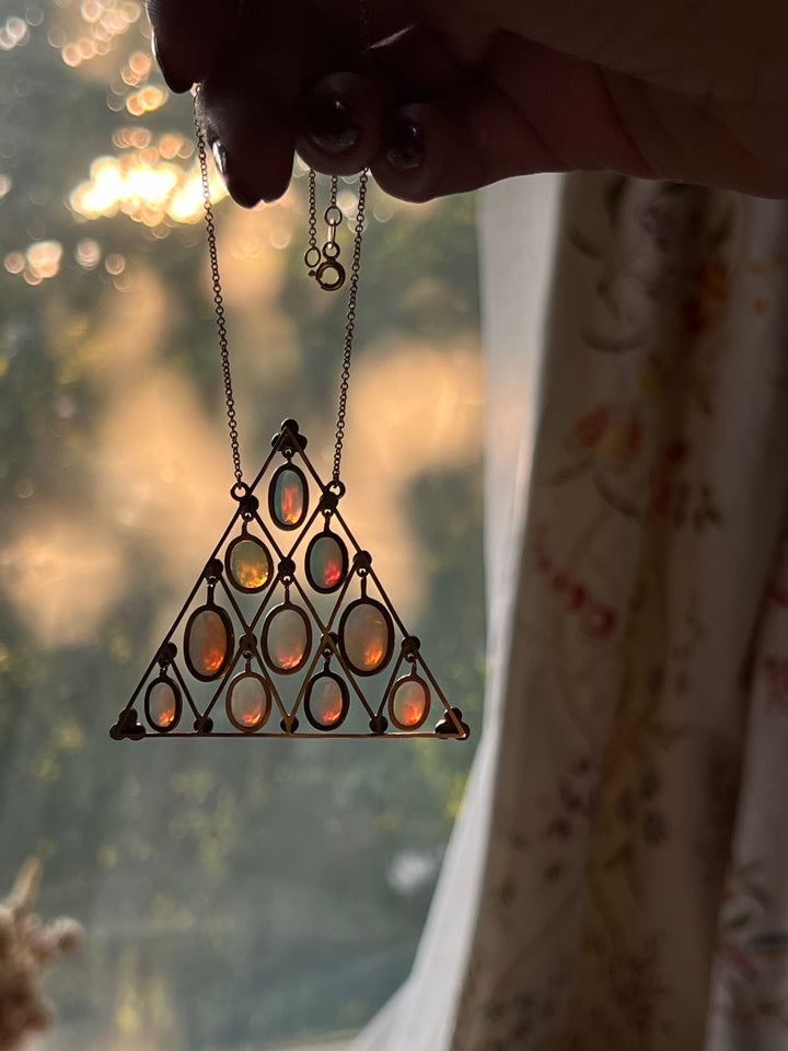 Outrageous Opal and Diamond Triangle Pendant