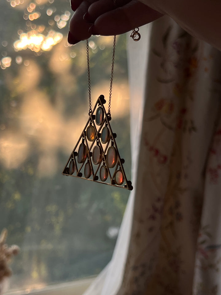 Outrageous Opal and Diamond Triangle Pendant
