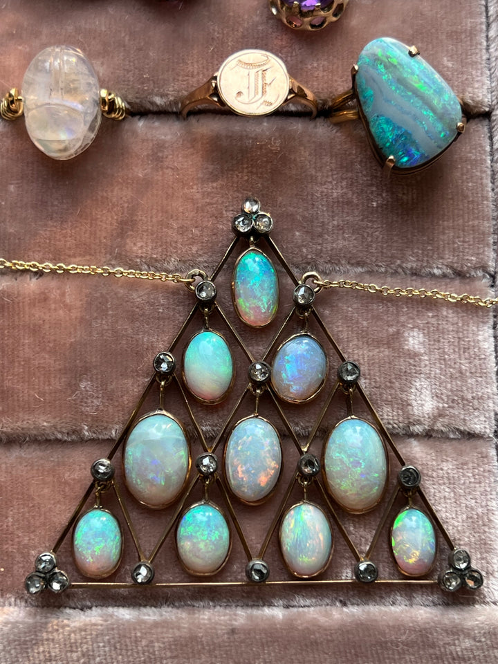Outrageous Opal and Diamond Triangle Pendant