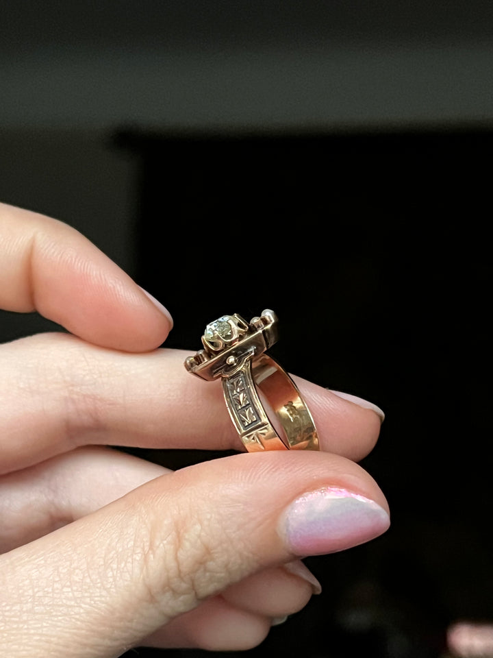 Victorian .94ct Old Mine Cut Diamond Dinner Ring 14ct