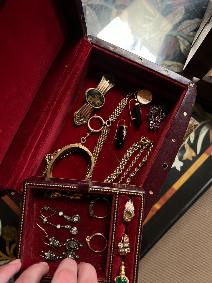 Delicious Early 20th C Leather & Velvet Jewel Box