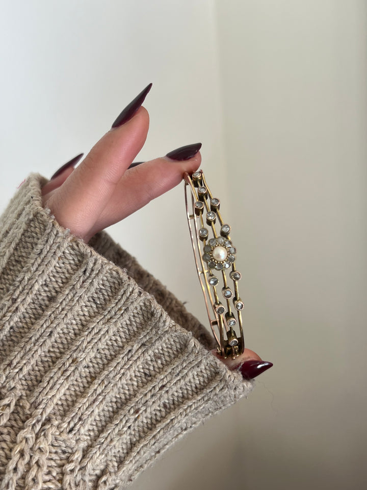 Belle Epoch Rose Cut Diamond and Pearl Bangle