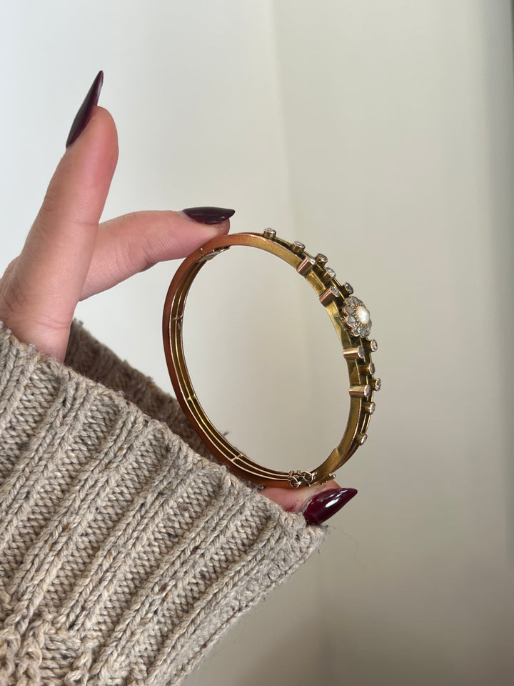 Belle Epoch Rose Cut Diamond and Pearl Bangle
