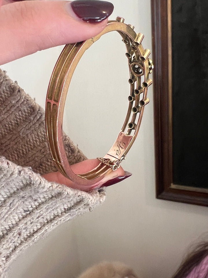 Belle Epoch Rose Cut Diamond and Pearl Bangle