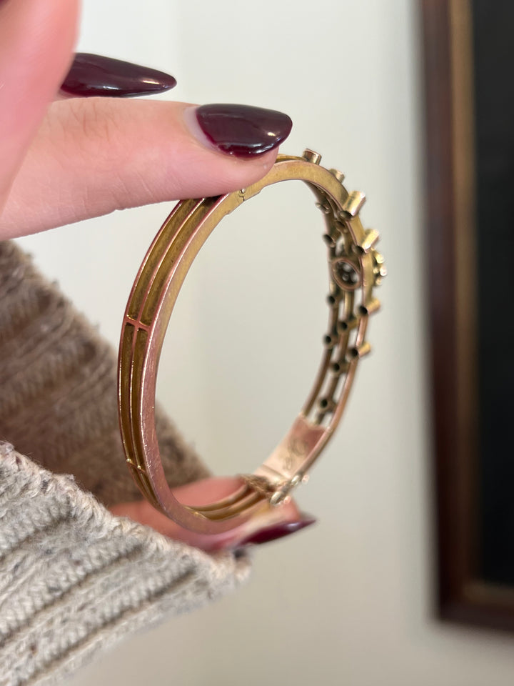 Belle Epoch Rose Cut Diamond and Pearl Bangle