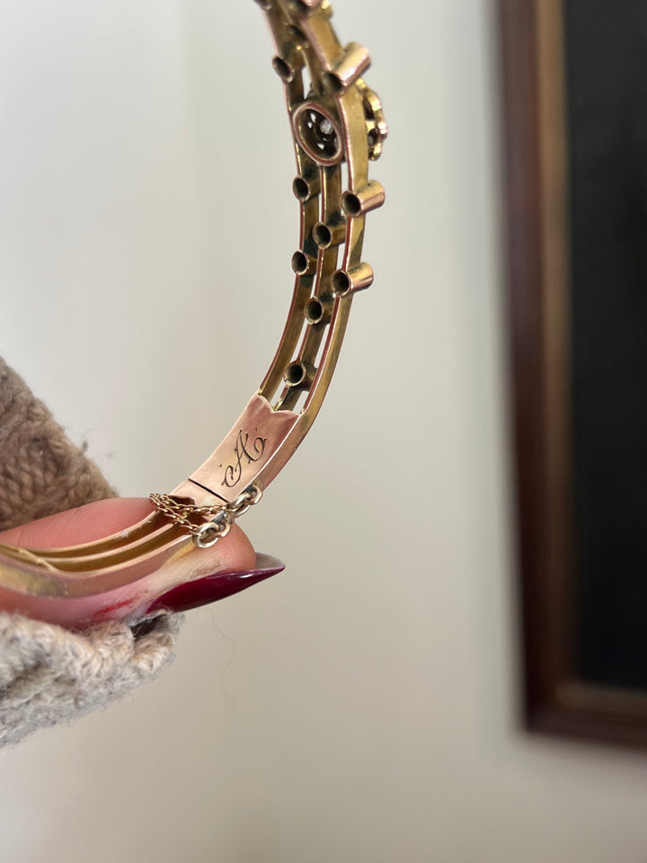 Belle Epoch Rose Cut Diamond and Pearl Bangle