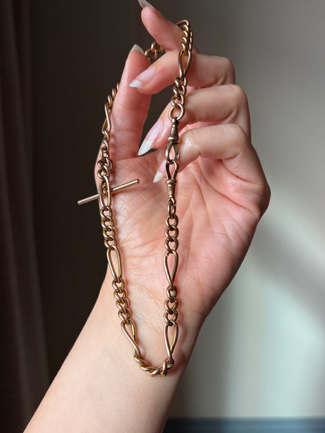 All-Original Victorian 9-Carat Gold T-Bar Chain, English 1870s, 15 Inches