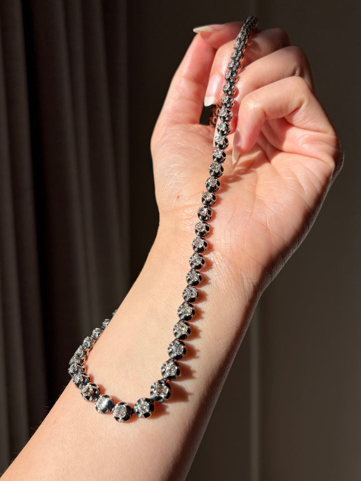17" Old-Cut Diamond Rivière in 18-Carat Gold and Sterling Silver, 18.45 Carats