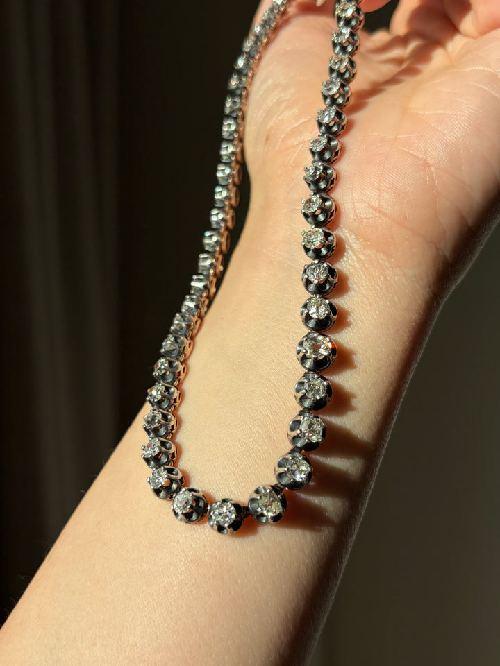 17" Old-Cut Diamond Rivière in 18-Carat Gold and Sterling Silver, 18.45 Carats