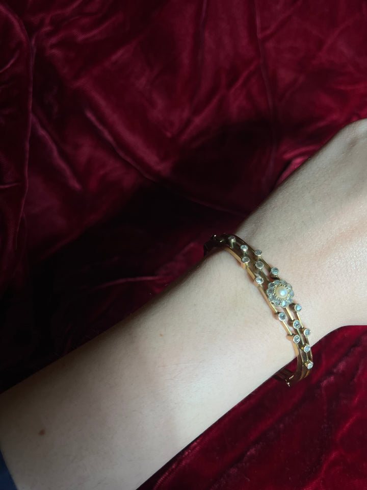 Belle Epoch Rose Cut Diamond and Pearl Bangle