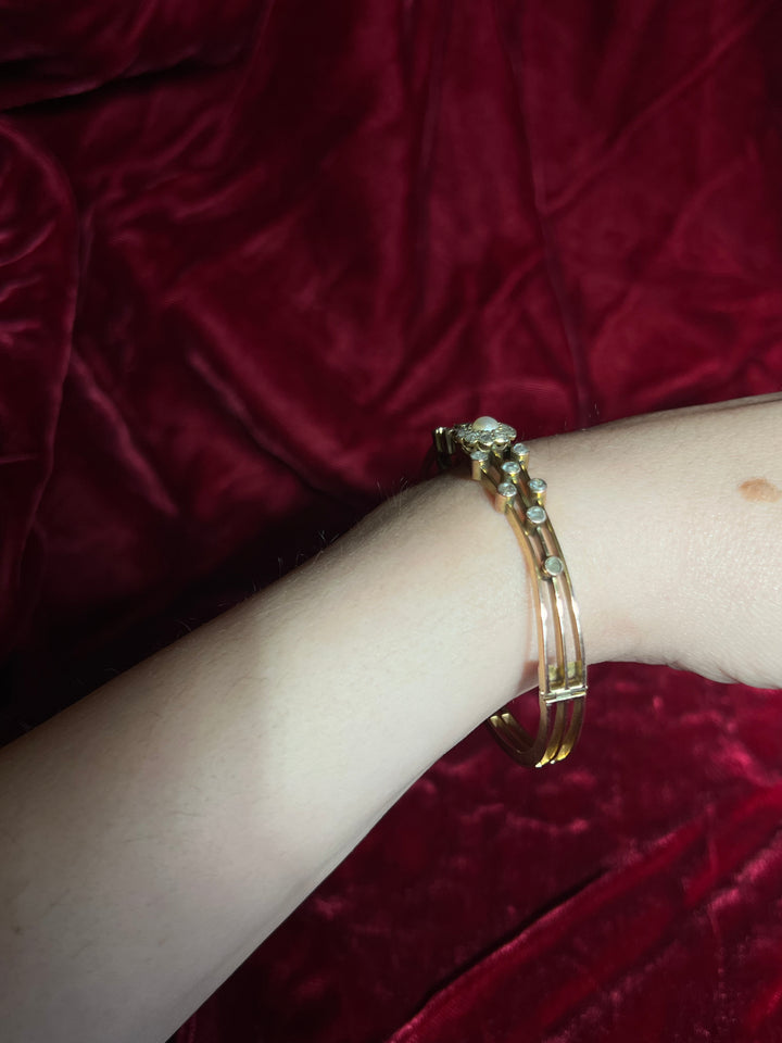 Belle Epoch Rose Cut Diamond and Pearl Bangle