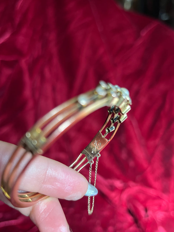 Belle Epoch Rose Cut Diamond and Pearl Bangle
