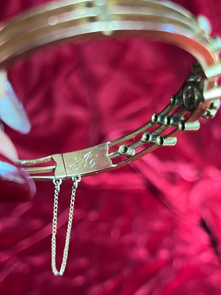Belle Epoch Rose Cut Diamond and Pearl Bangle