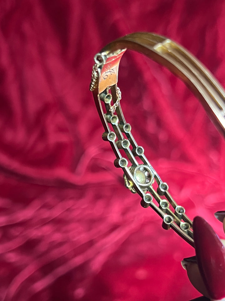 Belle Epoch Rose Cut Diamond and Pearl Bangle