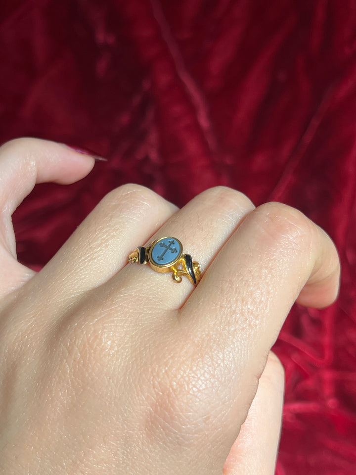 Special Nicollo Onyx Cross Ring With Black Enamel c. 1875